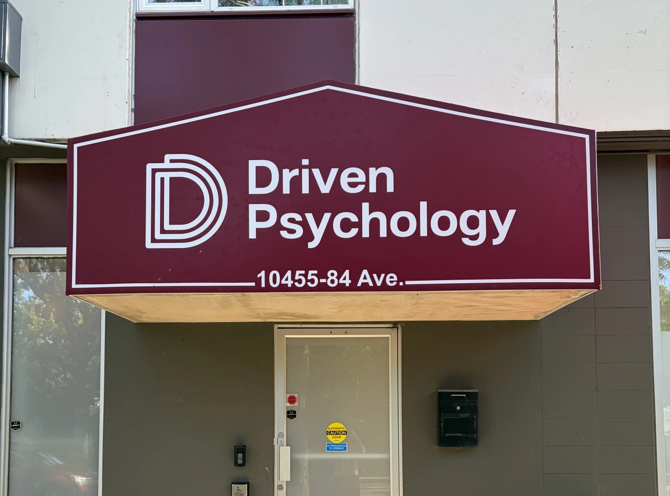 Driven Psychology clinic entrance at 10455 84 Avenue in Edmonton